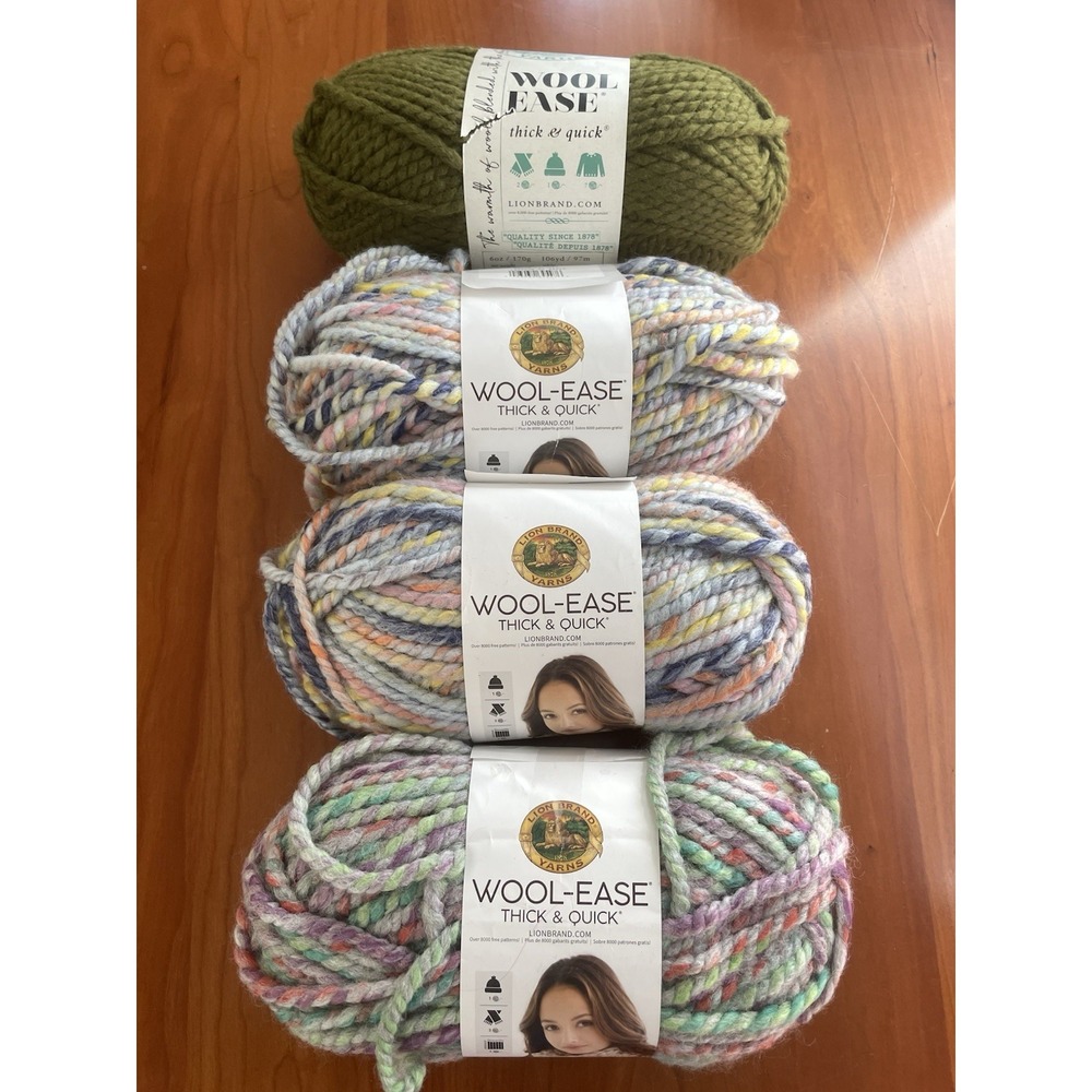 Lion Brand Wool-Ease Thick & Quick Yarn Lot, Of 4 Wool Acrylic Blend Knitting